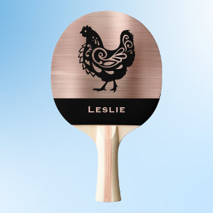 Raquete De Ping Pong Silhueta de Frango Chique em Falso Cobre e Preto