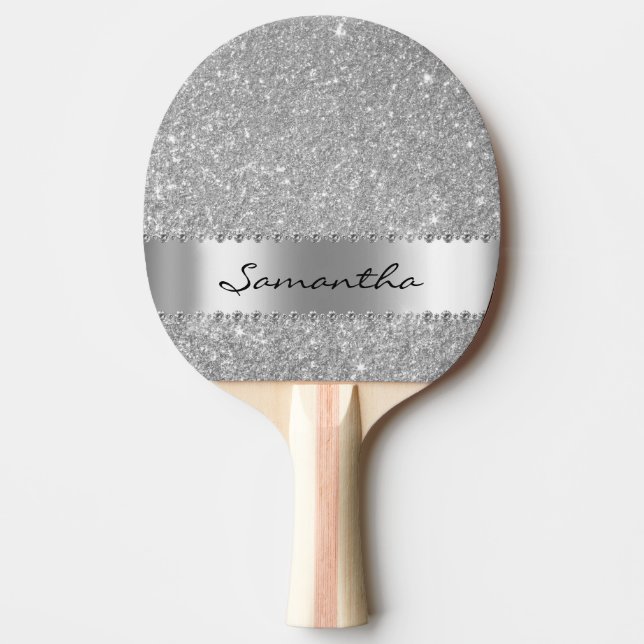 Raquete De Ping Pong Silver Diamond Glitter Bling Girly (Frente)