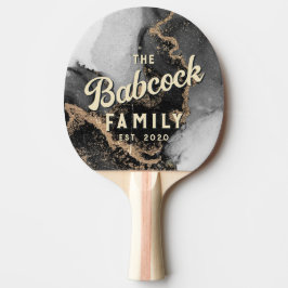 Raquete De Ping Pong Silver & Gold Marble Stone Retro Family Name &Year