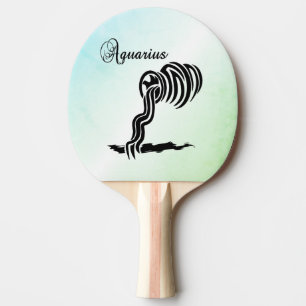 Raquete De Ping Pong Símbolo Aquarius Zodiac e Símbolo Azul Verde