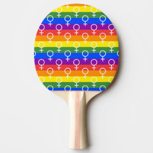 Raquete De Ping Pong Símbolo feminino do padrão arco-íris