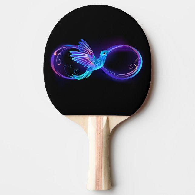 Raquete De Ping Pong Símbolo Neon Infinity com Hummingbird brilhante (Frente)