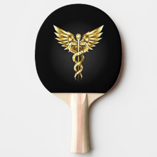 Raquete De Ping Pong Símbolo Poligonal Dourado Caduceus