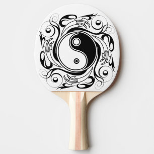 Raquete De Ping Pong Símbolo Yin & Yang Preto e Branco Estilo Tatuagem