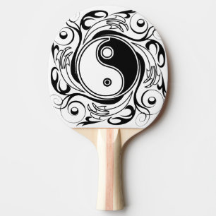 Raquete De Ping Pong Símbolo Yin & Yang Preto e Branco Estilo Tatuagem