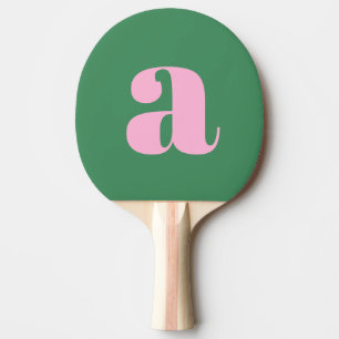 Raquete De Ping Pong Simples Monograma Inicial Retro Rosa Verde de Verã