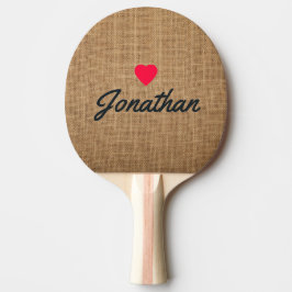 Raquete De Ping Pong Sinal de Coração Vintage em Sarja Marrom