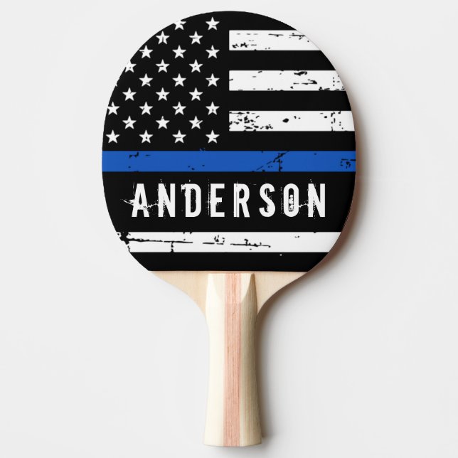 Raquete De Ping Pong Sinalizador de Polícia Personalizado Linha Azul Fi (Frente)