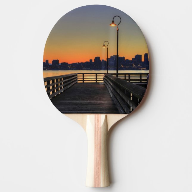 Raquete De Ping Pong Skyline do centro de Seattle Washington (Frente)