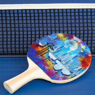 Raquete De Ping Pong SlipperyJoe NYC grafite lua cercada por nuvens dra