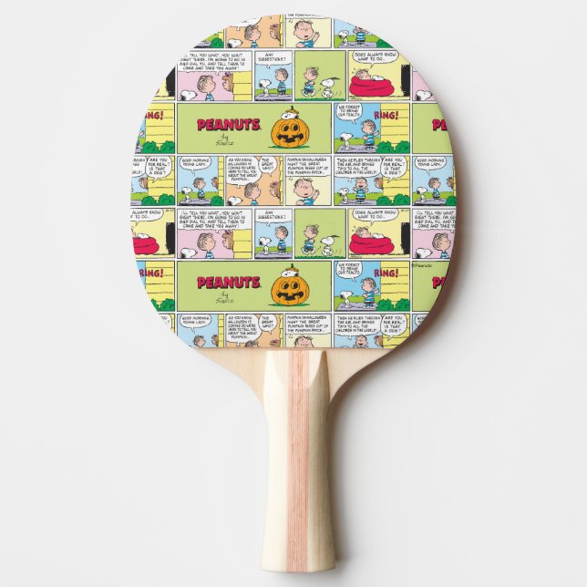 Raquete De Ping Pong Snoopy & Linus | O Excelente Pumpkin News (Frente)
