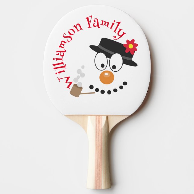 Raquete De Ping Pong Snowman Engraçado Rosto Feliz Natal Novamente (Frente)