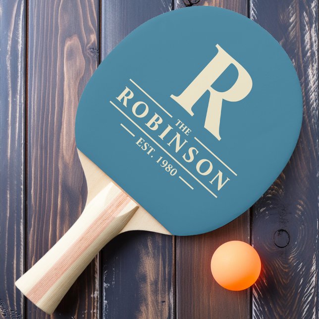 Raquete De Ping Pong Sobrenome & Inicial Deep Aqua (Criador carregado)