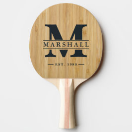 Raquete De Ping Pong Sobreposição de Monograma e Nome Bambu Escuro
