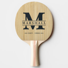 Raquete De Ping Pong Sobreposição de Monograma e Nome em Bambu Leve