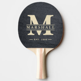 Raquete De Ping Pong Sobreposição de Monograma e Nome em Granito Escuro
