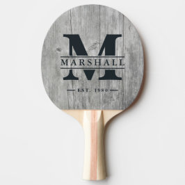 Raquete De Ping Pong Sobreposição de Monograma e Nome em Madeira Cinza