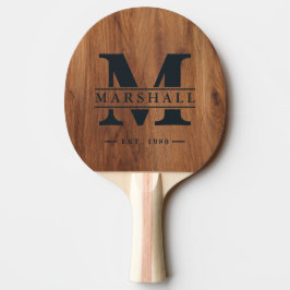 Raquete De Ping Pong Sobreposição de Monograma e Nome em Madeira de Bor