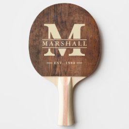 Raquete De Ping Pong Sobreposição de Monograma e Nome em Madeira de Noz