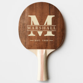 Raquete De Ping Pong Sobreposição de Monograma e Nome em Madeira de Noz