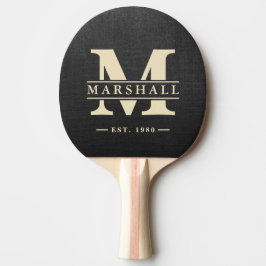 Raquete De Ping Pong Sobreposição de Monograma e Nome em Tela Preta