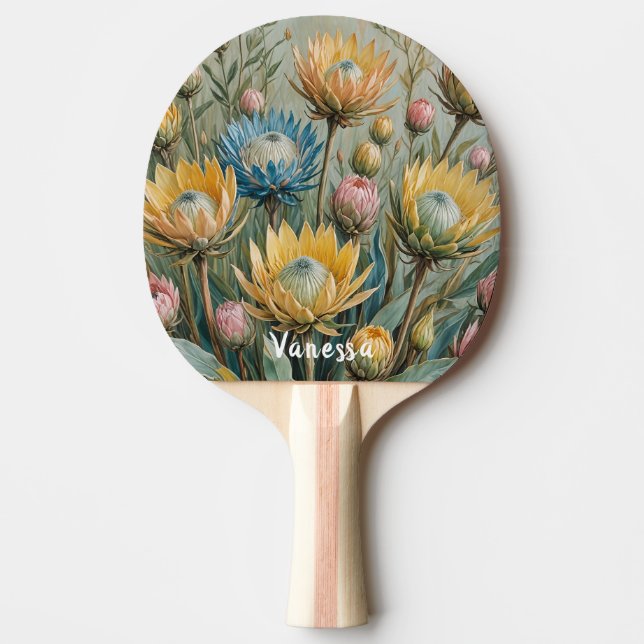 Raquete De Ping Pong Sonho com Protea Pastel: Floral Elegante (Frente)