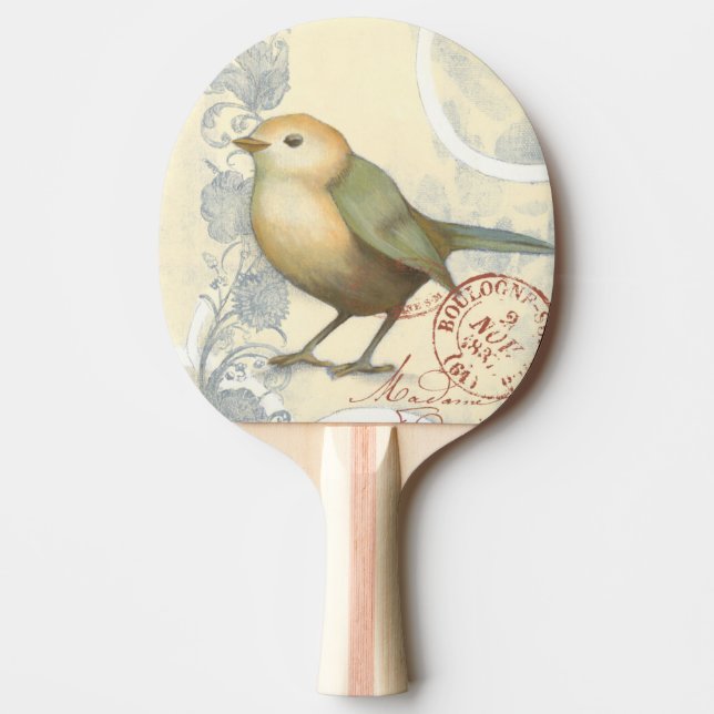 Raquete De Ping Pong Sparrow Amarelo e Verde no Fundo da Vintage (Frente)