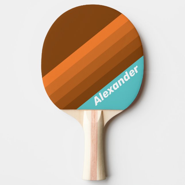 Raquete De Ping Pong Sport Desert Teal Stripes with Name (Frente)