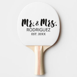 Raquete De Ping Pong Sr. e Sra. Modern Brush Font Aniversário de Casame