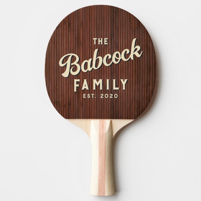 Raquete De Ping Pong Stained Bamboo Retro Family Name & Year (Frente)