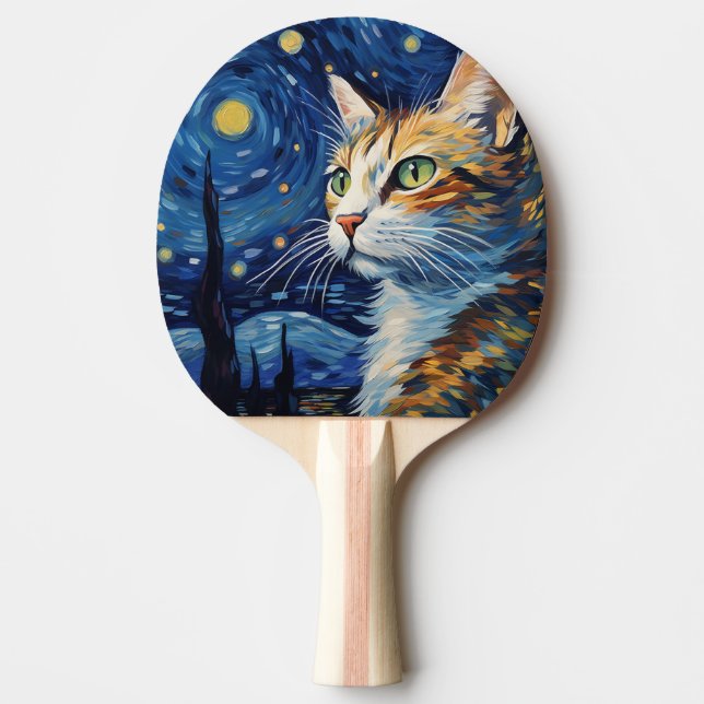 Raquete De Ping Pong Starry Night Cat (Frente)