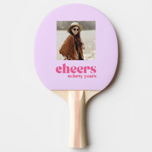 Raquete De Ping Pong SUA FOTO - Retro Roxo e Rosa, aniversário de 40 an