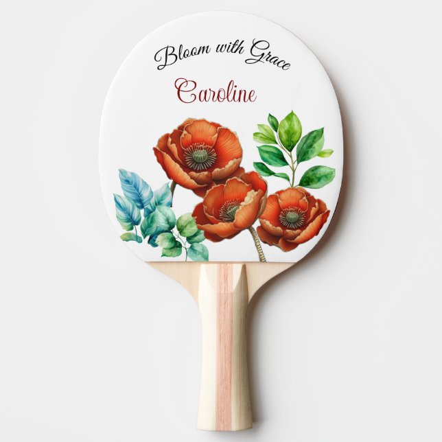 Raquete De Ping Pong Sublime Aquarela Poppies Vermelhos Feliz Reforma (Frente)