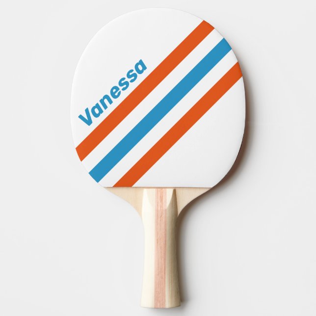 Raquete De Ping Pong Summertime Nostalgic Angled Striping with Name (Frente)