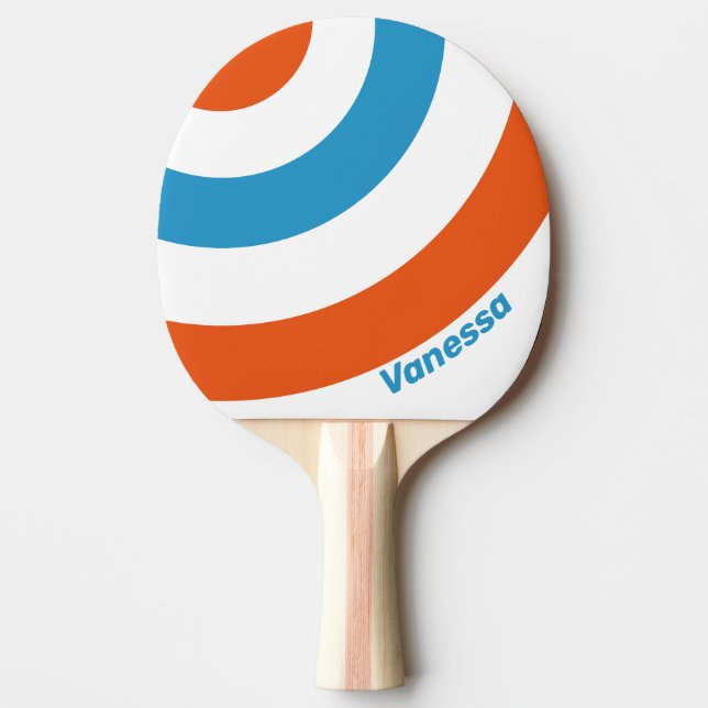 Raquete De Ping Pong Summertime Nostalgic Circle Stripe with Name (Frente)