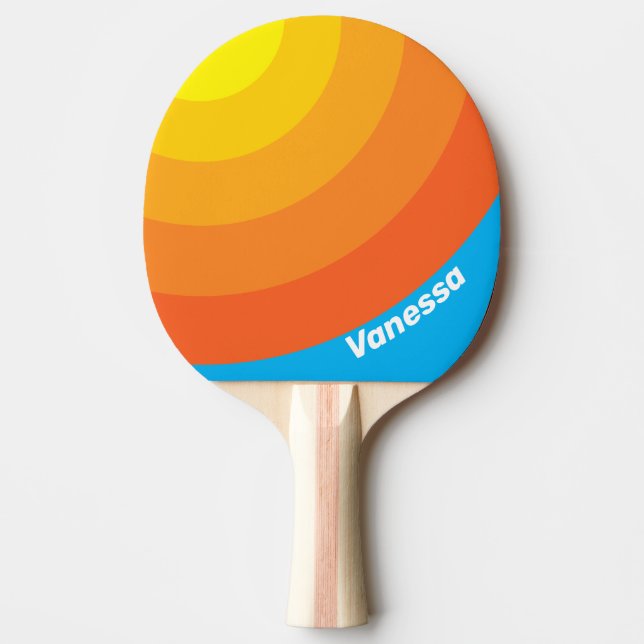 Raquete De Ping Pong Sunburst Sea Circle Stripe with Name (Frente)