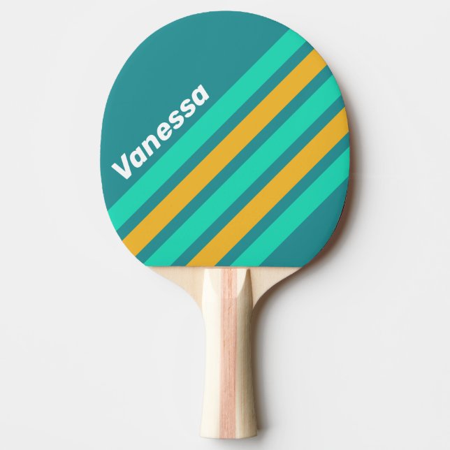 Raquete De Ping Pong Sunlit Seas Angled Striping with Name (Frente)