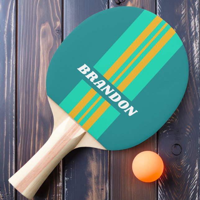 Raquete De Ping Pong Sunlit Seas Rally Stripe com Nome (Criador carregado)
