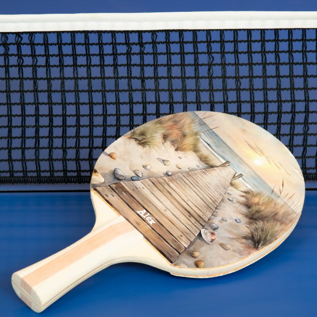 Raquete De Ping Pong Sunset Beach Boardwalk Watercolor (Insitu)