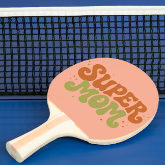Raquete De Ping Pong SUPER MÃE Tipografia Divertida e Groovy Retrô