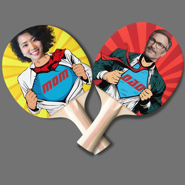 Raquete De Ping Pong Super-mãe vs. Superdad - Personalizável (Criador carregado)