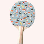 Raquete De Ping Pong Sushi Pattern<br><div class="desc">Sushi japonês,  nigiri e maki rolam em um fundo azul. Perfeito para amantes de boa comida! Arte original de Nic Squirrell.</div>