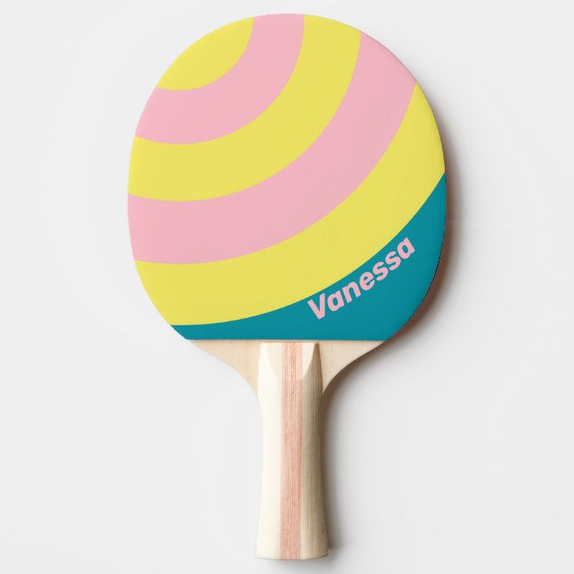 Raquete De Ping Pong Sweet Sea Kiss Circle Stripe with Name (Frente)