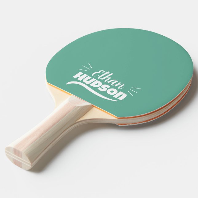 Raquete De Ping Pong Table Tennis Player - White Name on Teal Blue (Frente inclinada)