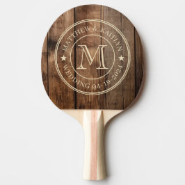 Raquete De Ping Pong Tábuas de Chão de Celeiro Monograma de Casamento E