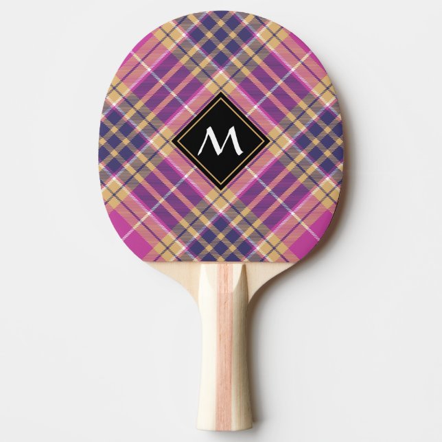 Raquete De Ping Pong Tartan rosa, Dourado e azul (Frente)