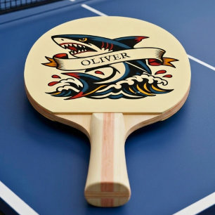 Raquete De Ping Pong Tatuagem Náutica de Tubarão Retro