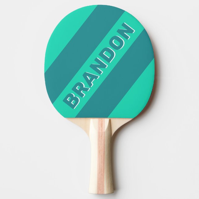 Raquete De Ping Pong Teal Beach Breeze Bold Stripes com nome (Frente)