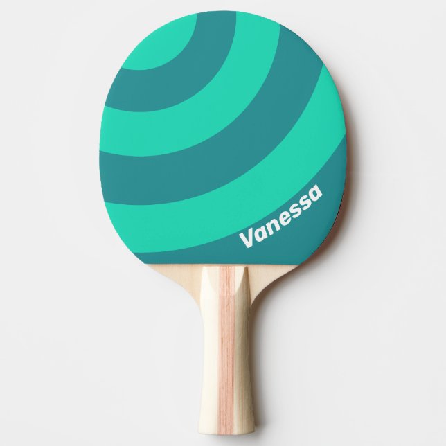 Raquete De Ping Pong Teal Beach Breeze Circle Stripe with Name (Frente)