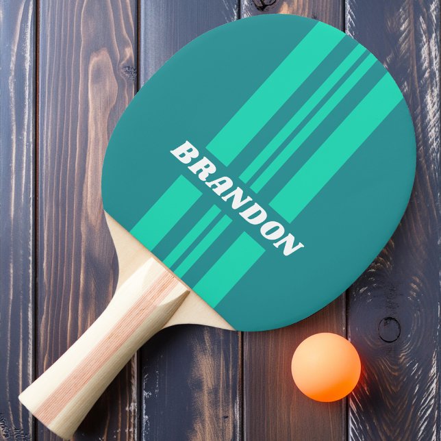 Raquete De Ping Pong Teal Beach Breeze Rally Stripe com nome (Criador carregado)